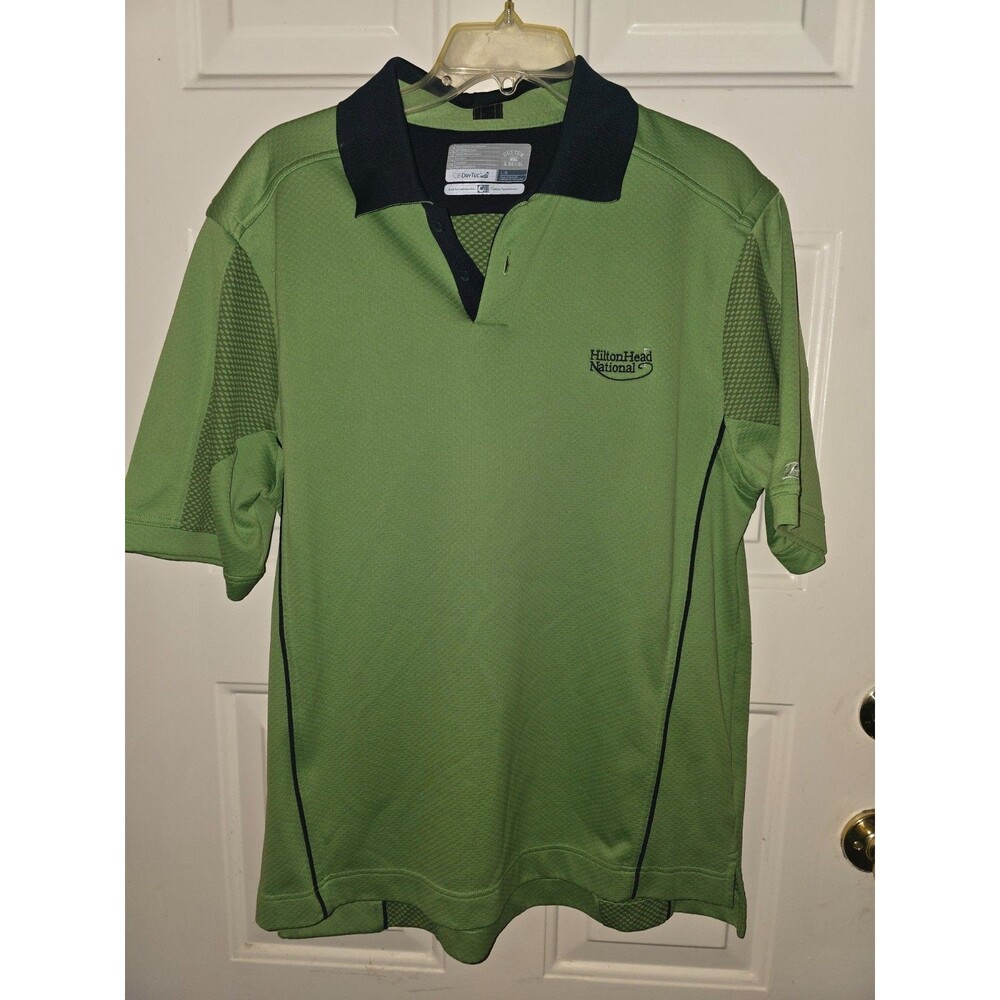 Cutter And Buck DryTec Polo Shirt Mens L Green/Blue Hilton Head National